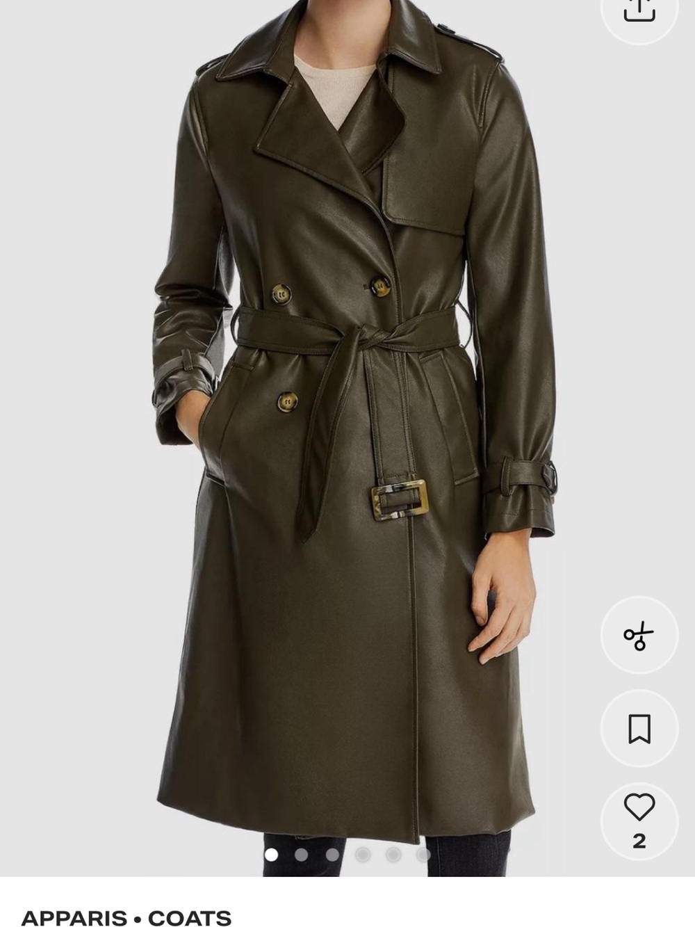 Apparis Dark Olive Faux Leather Trench Coat